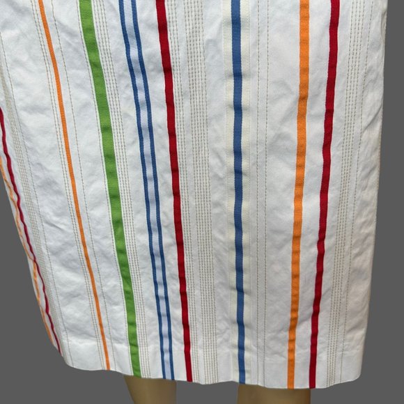 Liz Claiborne Straight Skirt Size 10 White Color Stripes Mid Rise 100% Cotton - Picture 7 of 13